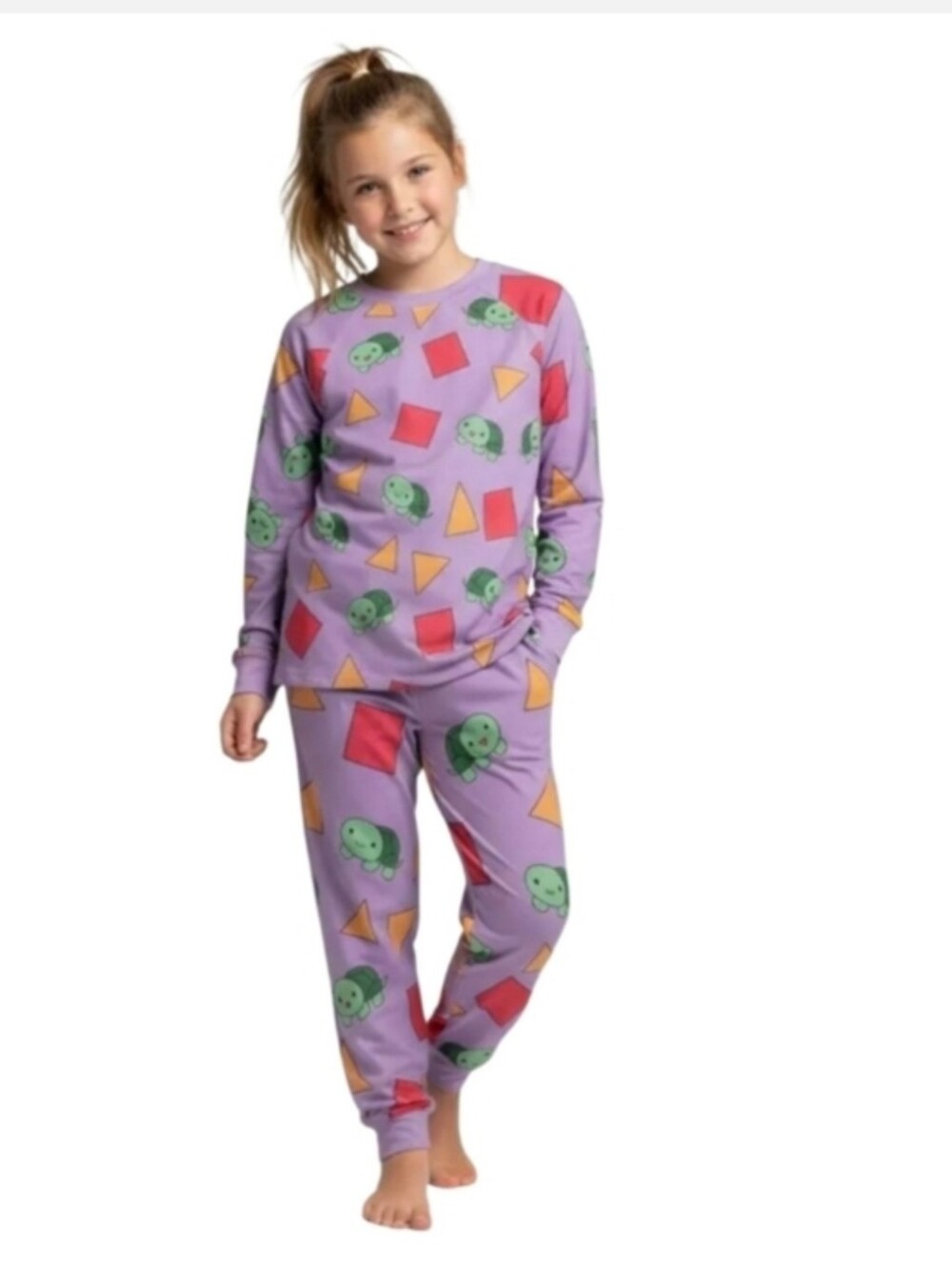 Kids Purple Alien & Shape Printed Long Sleeve Pajama Set
